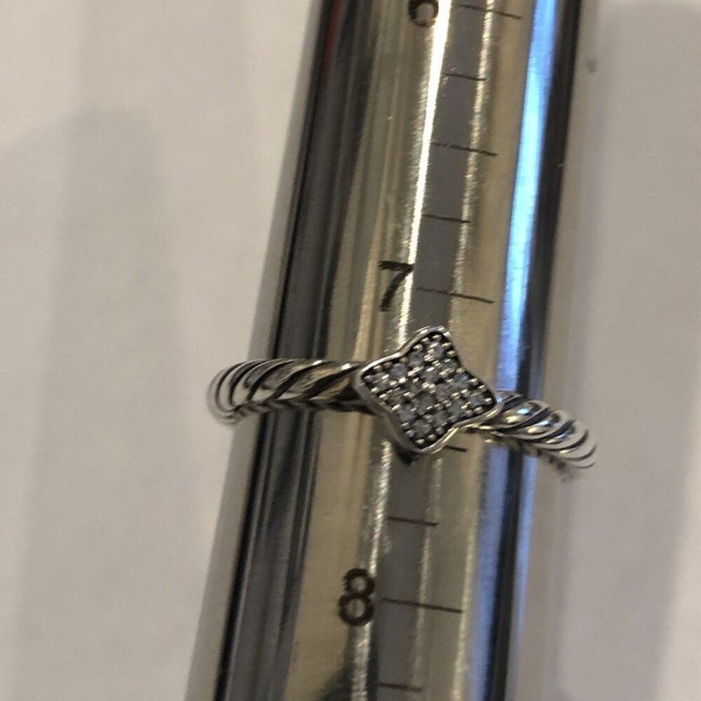 Cable Collectibles® Venetian Quatrefoil Ring in SSilver w/Pavé Diamonds Size 7.5